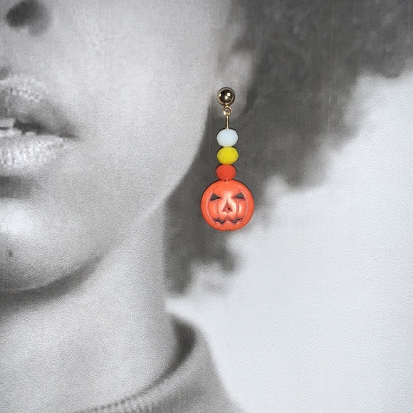Hand Crafted Jewelry - Handcrafted Halloween Themed Earrings with drop pumpkins pendant